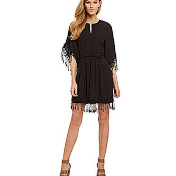 Chelsea & Violet Dresses & Skirts - Chelsea & Violet Black Fringe Caftan Dress XS